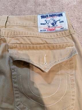 True Religion Brand Jeans Men's Straight Fit Tan Pants, Size 36 (i)